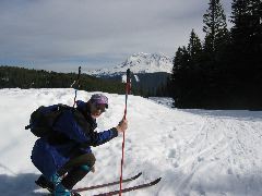 Morning stretching outside hut
