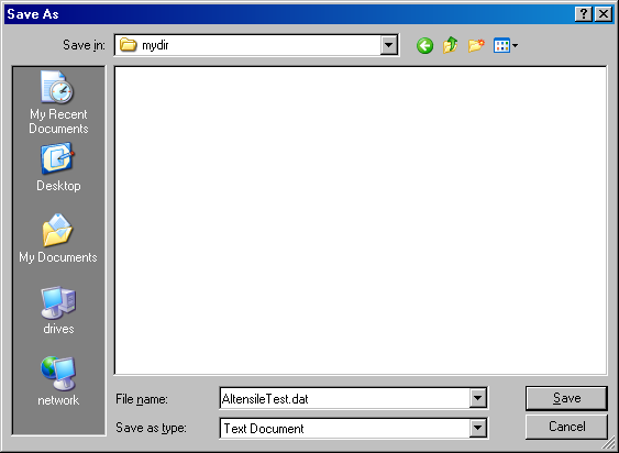 Dialog box for downloading a text file