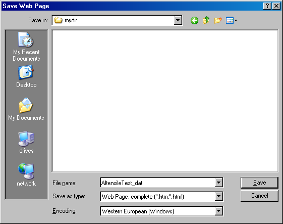 Dialog box for saving a browser window
