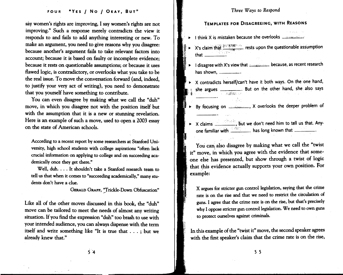 Templates from "They Say, I Say" How to respond.