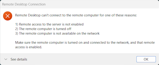 Remote Desktop error where the connection spins and then fails to connect