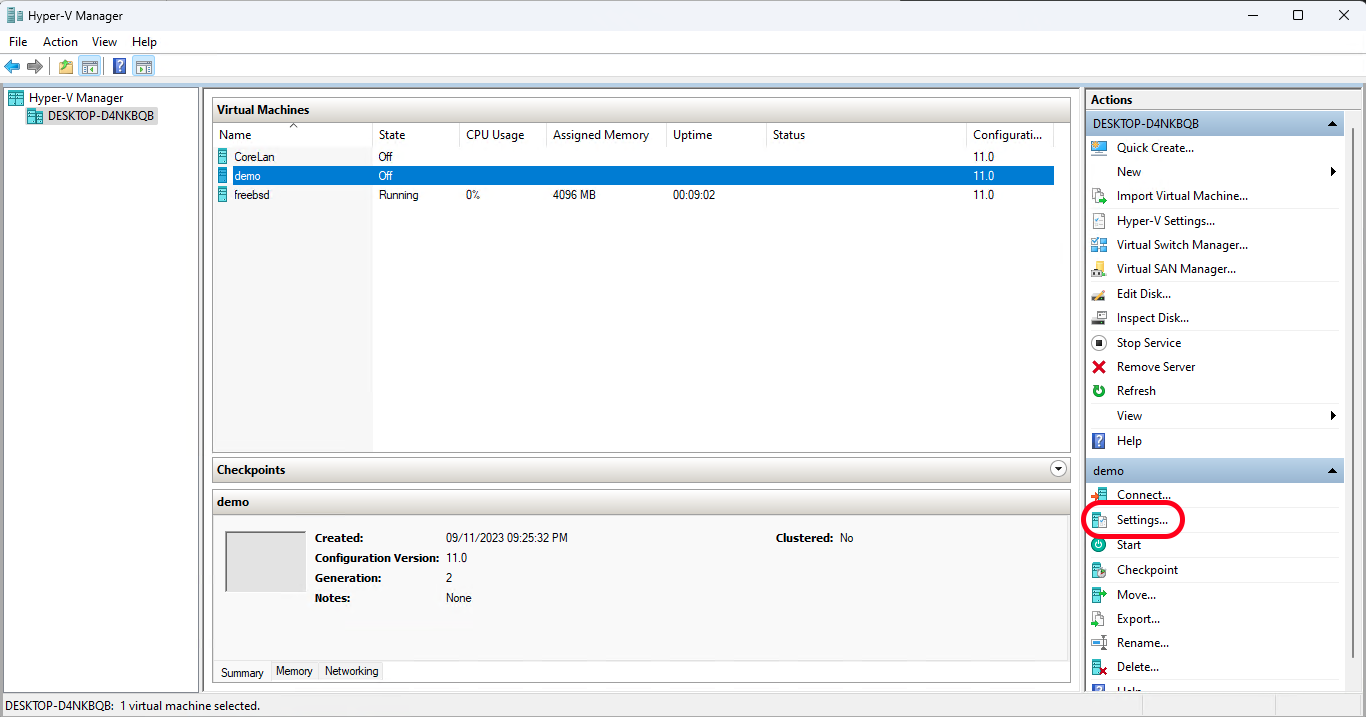 Hyper-V Security settings tab with Secure Boot checkbox unchecked for the Ubuntu VM