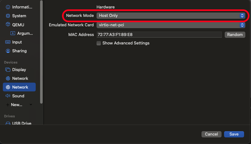 set networking mode