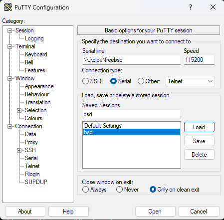 putty serial connection