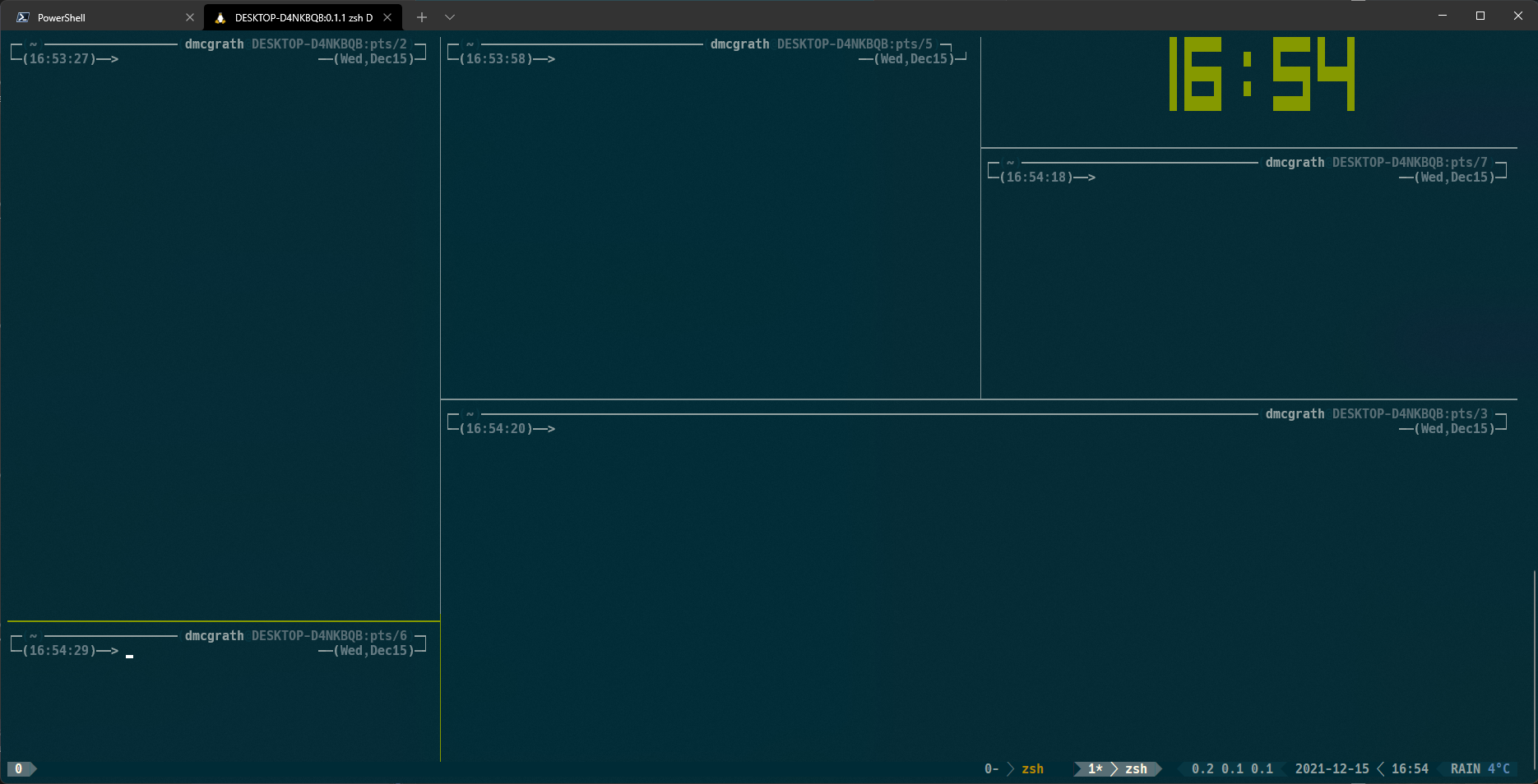 arbitrary splits in tmux