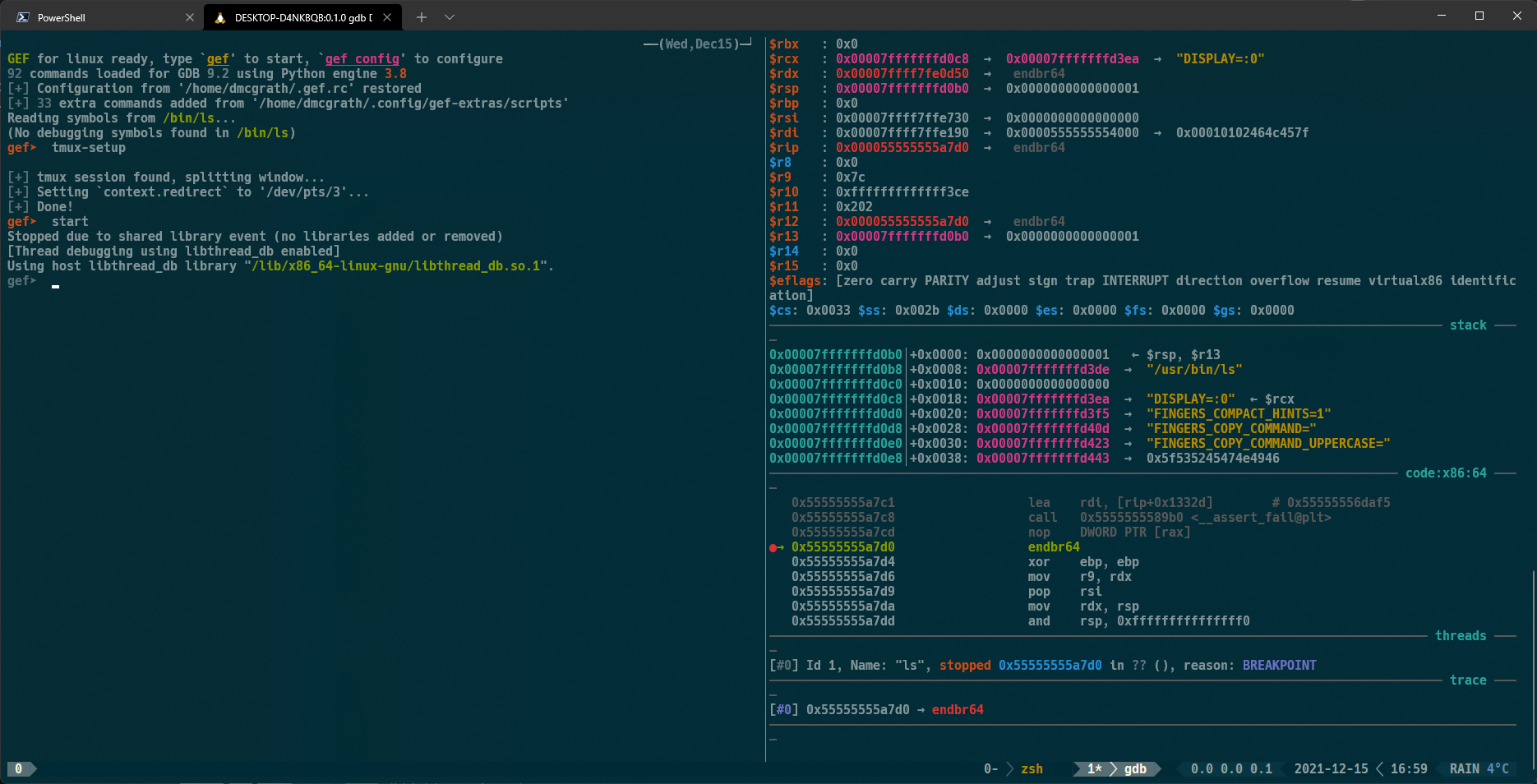 tmux in gdb