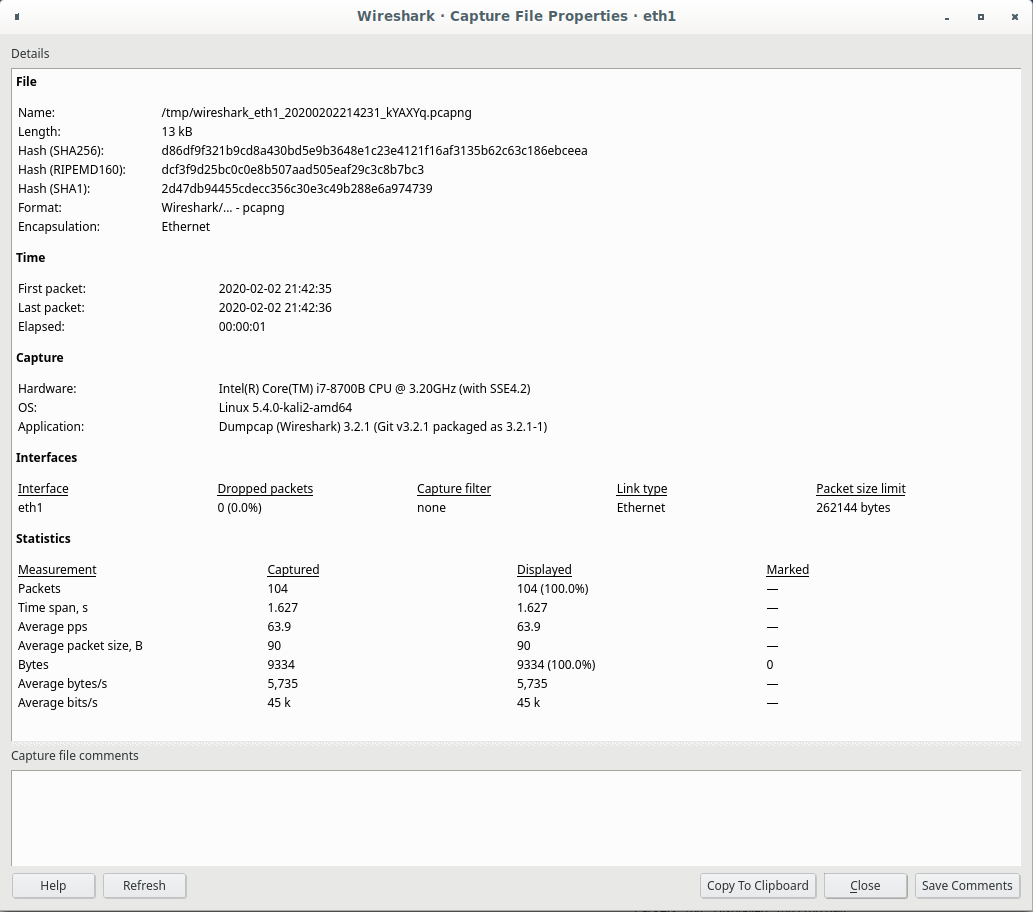 capture statistics window