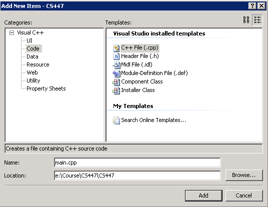 Build and run a C++ console app project