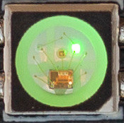 Close-up of NeoPixel showing green