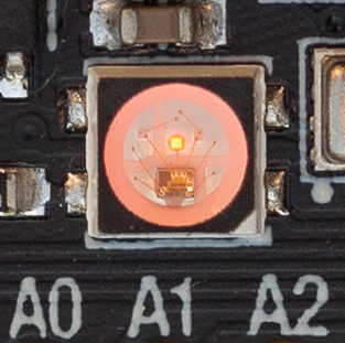 Close-up of NeoPixel showing red