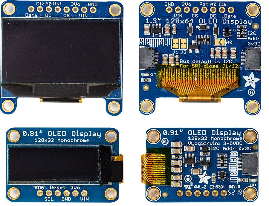 Front and back of 128x64 and 128x32 OLED displays