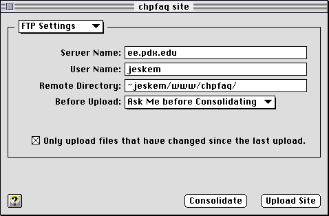 CHP Site File FTP Settings Screen Shot 